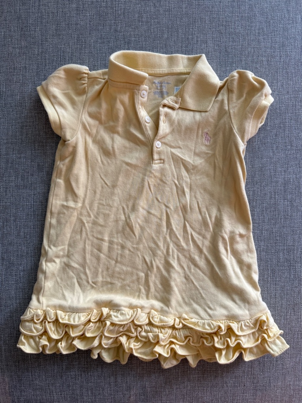 Ralph Lauren Girls' Pale Yellow Polo Dress with Ruffle Hem